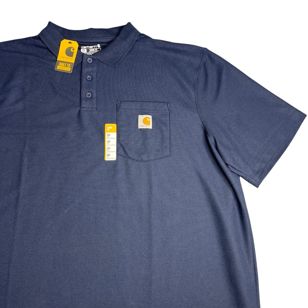 Carhartt Mens Loose Fit Navy Blue Pocket Polo Shirt 2XL Tall TK6685-M NWT